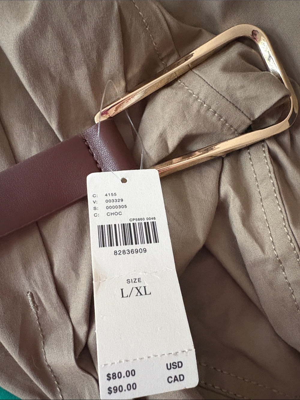 ANTHROPOLOGIE | Chocolate Brown Leather Belt with Gold Buckle | NWT | Size L/XL
